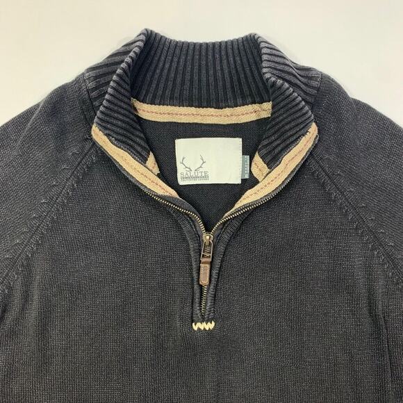 Levelwear Salute Sweater Mens XL Black Grey Cotton 1/4 Zip Mock Neck Pullover - Picture 4 of 14